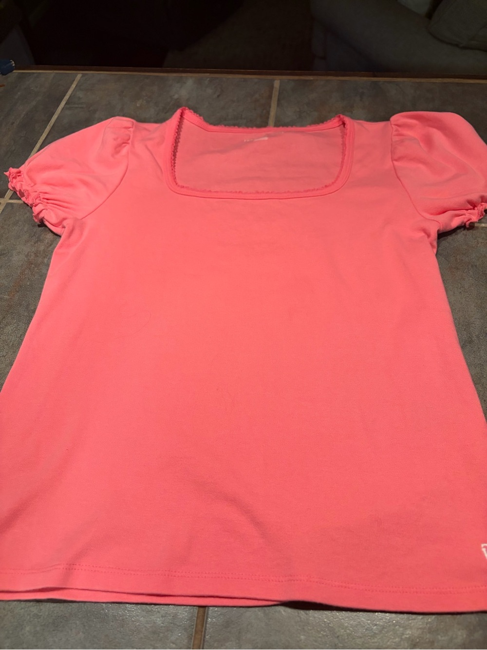 Tommy Hilfiger Coral Pink Square Neck Puff Sleeve Tee